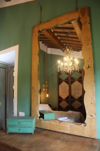 Solid wood mirror with antique chandeliers