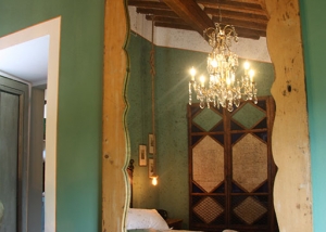 Solid wood mirror with antique chandeliers