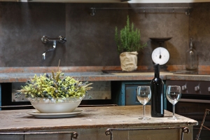 Peasant style table and Chianti wine
